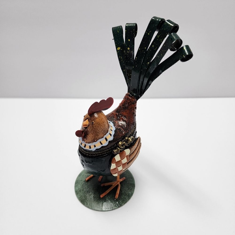 Rooster Trinket Box Embellished with Metal Details